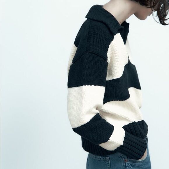 Zara Knit Polo Striped Sweater New - Picture 5 of 10